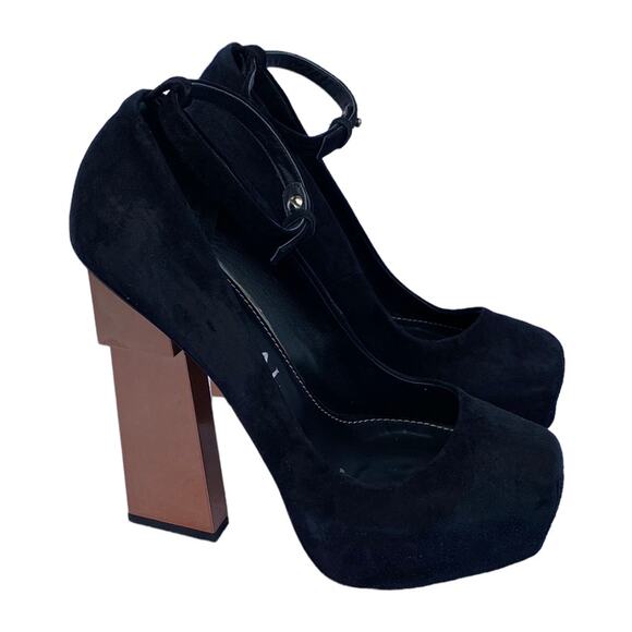 Aperlai Geisha Doll Black Suede Leather Square Toe Platform Heeled Pump Size 38 - Picture 2 of 12